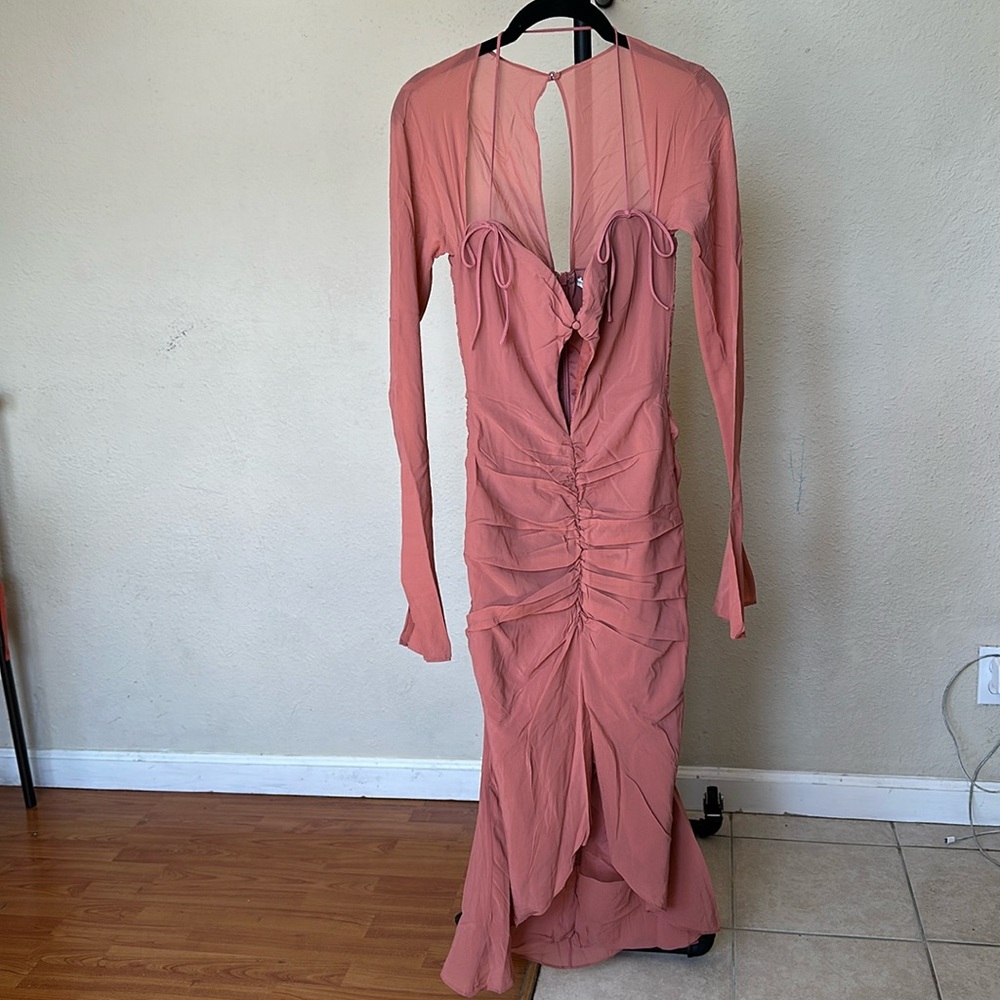 HOUSE OF CB 'Reine' Rose Real Silk Ruffle‎ Midi Dress NWOT size S - Picture 5 of 14